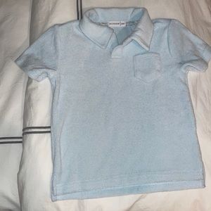 Minnow Swim boys light blue french terry polo shirt 3/4t. Runs a little small